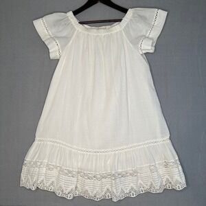 Rebecca Taylor White Cotton Dress Size 4 Short Sleeve Off Shoulder Lace Trim